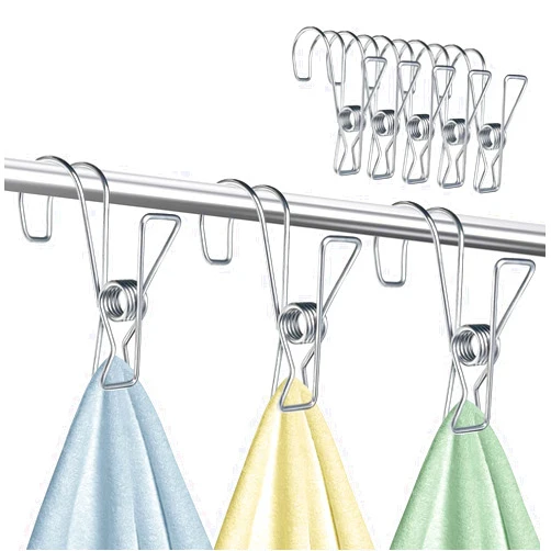Kehail 12+2 PCS 304 Stainless Steel Short Tail Hanger Clip with Hook, Durable Hanging Clips, Heavy Duty Multifunctional Hangers Use for Display Storage Items