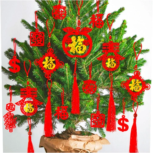 Whaline 46Pcs Chinese New Year Decorations Set Spring Festival Chinese Knot Hanging Ornaments Lucky Fu Lunar New Year for Home Restaurant Home Office Car Trees Spring Festival Decorations, 8 Designs