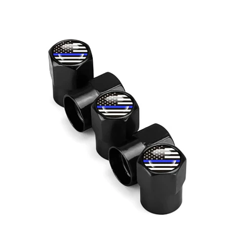 WOSITE 5Pcs Metal American Flag Tire Valve Stem Caps with O Rubber Ring, Universal Metal Valve Stem Covers for Cars, SUVs, Bike, Trucks, Motorcycles Decoration Accessories (Blue Line)
