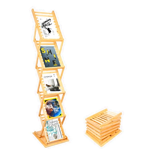 Choowin Foldable Magazine Rack Floor Stand Brochure Display Stand Literature Display Rack Holder Bamboo Wood Magazine Rack for Home Office Retail Display Exhibitions Trade Show Portable 5 Pockets