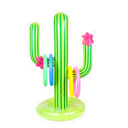 XOOBIU Inflatable Cactus Ring Toss Set, XOOBIU Pool Party Supplies Favors Summer Party Floats, Includes Inflatable Cactus,4 Color Rings