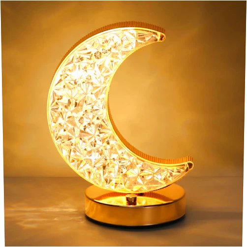 Lewondr Crescent Moon Table Lamp, Stepless Dimmable Touch Lamp with 3 Colors, Rechargeable Night Light with USB Port, Ramadan Moon Light Bedside Lamp for Nightstand Desk Bedroom Living Room Home Decor