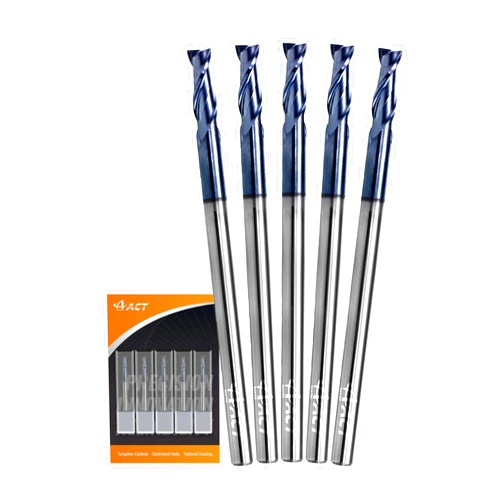 A ACT ACCU-CUT ACCUCUT I2KES 2 Flute 1/8” Carbide Square End Mill - Milling Bit Set for Aluminum, Steel, Copper, Plastic & Alloys - 35 Degree Helix, AlTiN Coating CNC Router Bit (5 pcs)
