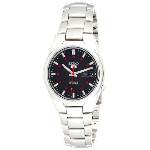 Seiko Men's 5' Japanese Automatic Stainless Steel Casual Watch, Color: Black dial (Model: SNK617)