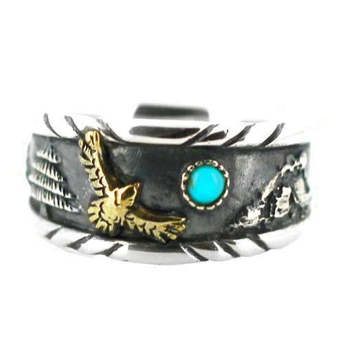 Kardy Men's Unique Antique Vintage Natural Blue Turquoise Gemstone Solid 925 Sterling Silver and Copper Biker Fashion Daily Wear Ring Set