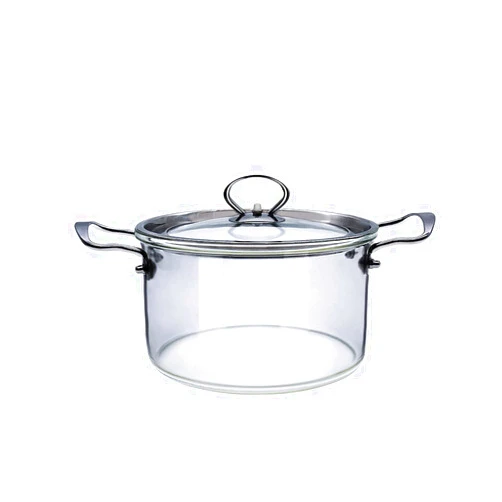 ABHOME Glass Pot with Lid Heat Resistant ABHOME Stainless Steel Double Handles Stovetop Glassware for Cooking, Transparent Saucepan for Soup, Milk, Pasta & Baby Food Stovetop Glass Cookware(3.5 Liter)