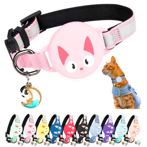 KittyTag Cat Collar with Airtag Holder, Breakaway Air Tag Collar for Apple airTag, Reflective & Luminous Design, Waterproof GPS Tracker for Cats and Kittens, Includes Bell, Cherry Blossom (9-12