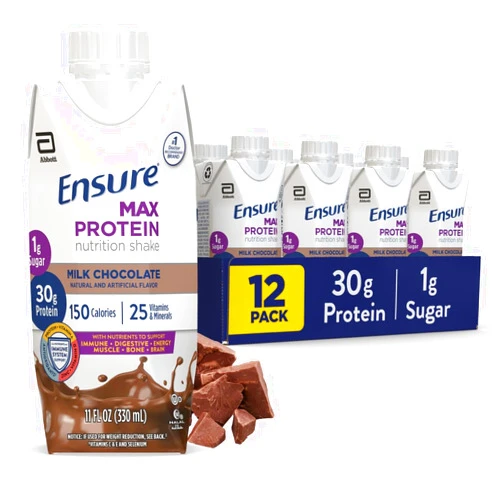 Ensure Original Dark Chocolate Nutrition Shake 24 Pack & Ensure Max Protein Milk Chocolate Nutrition Shake 30g Protein 12 Pack Bundle