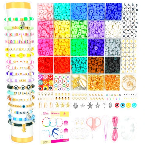 Dowsabel Clay Beads Bracelet Making Kit for Beginner, 5000 Pcs Preppy Polymer Clay Beads with Charms Kit for Jewelry Making, DIY Arts and Crafts Birthday Gifts Toys for Kids Age 6-13