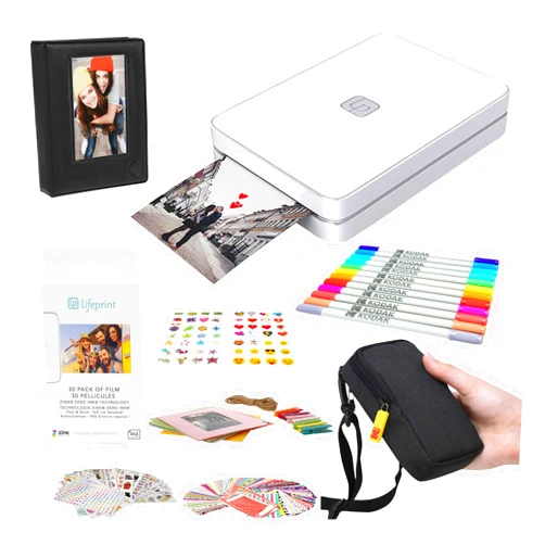 Lifeprint 2x3 Portable Photo and Video Printer (White) Stickers Bundle