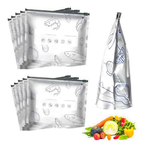 SAMLIARA Reusable Aluminum Foil Sealable Storage Bags, 2026 New Resealable Vacuum Zipper Pouches for Food, Stand Up Foil Sealable Bags with Label and Zip Lock for Vegetable Fruit Meat (10, Medium)
