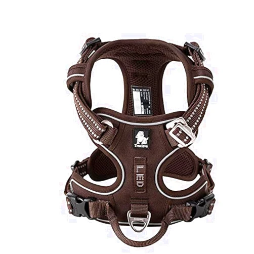 WINHYEPET True Love No Pull Dog Harness Extra Reflective Pet Harness for Small Medium Large Dogs Adjustbale for Running Walking Padded Soft Mesh Vest Easy Control TLH56512(Brown,L)