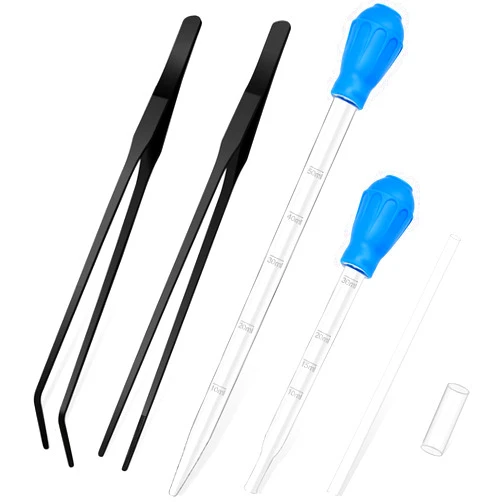 AHIER 2 Pieces Aquarium Coral Feeder with 2 Pieces Stainless Steel Straight and Curved Feeding Long Tweezers, Acrylic Coral Spot Feeder Long Tube Reptile Feeding Tools for Aquatic Plant Lionfish Marine Fish
