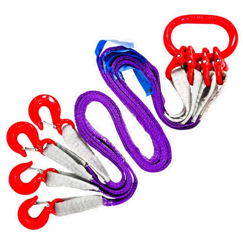 SENKEYFE Four Leg Bridle Web Sling 5ft 6600lbs Lifting Slings with G80 Alloy Steel Grab Hooks and Adjuster Polyester Webbing Purple Rigging Straps for Safe Towing and Handling of Cargo