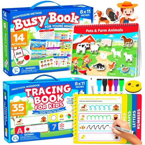 Momo & Nashi Montessori Preschool Busy Book for Toddlers 3 and Up & Handwriting Tracing Book for Kids 3-5 Years - Fun & Educational Preschool Learning Activities