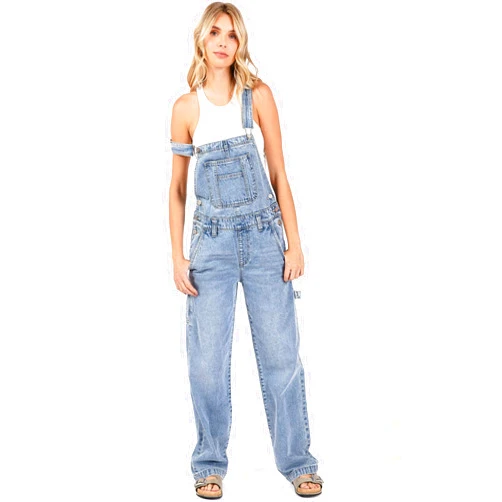 Lana Roux Womens Light Wash Denim Low Rise Straight Leg Overalls