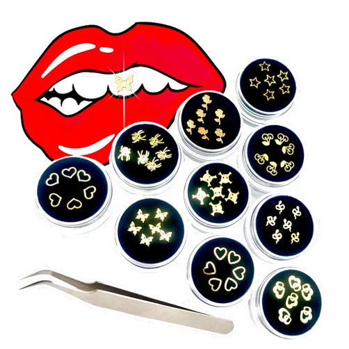 Chamon Tooth Gems Gilding Tooth Gem kit 10 Boxes Teeth gems Teeth Jewelry Tooth gem Professional Starter kit Teeth Decoration Tools