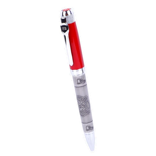 Trendy Zone 21 Red Cap Firefighter Pen, Officially Licensed Ballpoint Pen, Black Ink Pen, With Embossed Maltese Cross Logo, Gift Box Included, Fire Dept. Licensed Product