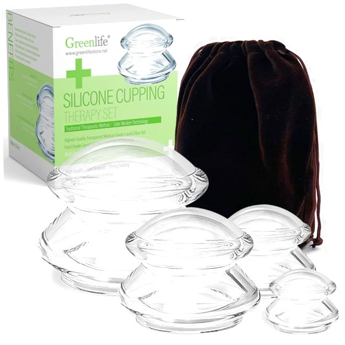 GreenLife® Cupping Therapy Sets -Silicone Cups Set Firm (4 pcs) for Muscle Soreness Pain Relief Body Neck Knee, Self Massage Tool, Deep Muscle Massager, Anti Cellulite Joint Pain Recovery