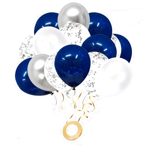 Benpumhzdl Navy Blue and Silver Confetti Balloons, 50 pcs 12 inch White and Silver Metallic Party Balloons for Birthday Party, Wedding & Anniversary, Graduation, Baby Shower Decoration
