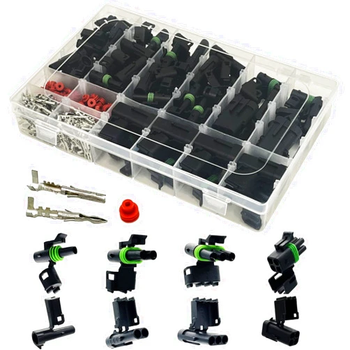 Twippo 26 Kits Weather Pack Connectors Kit Automotive Electrical Connectors Waterproof Electrical Wire Connectors Terminal Kit 1/2/3/4 Pin 18-14 AWG