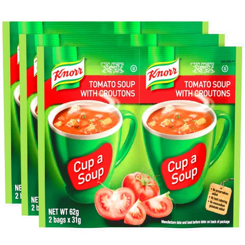 Knorr Tomato Soup Mix with Croutons 1.52oz (3x2 Packs for 6 Pouches Total)| Delicious, Warm, and Ready in Minutes!