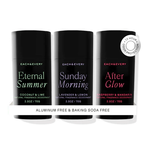 Each & Every All Natural Deodorant for Women & Men - Sensitive Skin, Plant-Based, Baking Soda & Aluminum-Free Deodorant - Long Lasting 24 Hr Odor Control - Multiple Scents (3 Pack, 2.5oz)