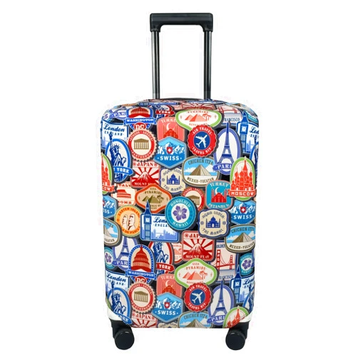 Explore Land Travel Luggage Cover Suitcase Protector Fits 23-26 Inch Case (Landmark Sticker, M)