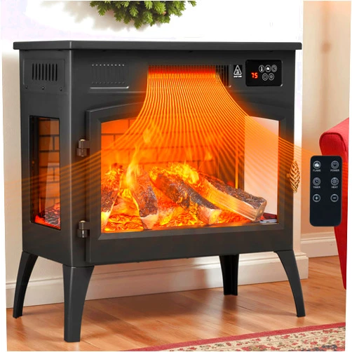 Dovov 24'' Freestanding Electric Fireplace Heater with 6 Variable Realistic Flame Colors, 1000W/1500W Fireplace Stove with Overheat Protection for Indoor, Bedroom, Living Room, Office