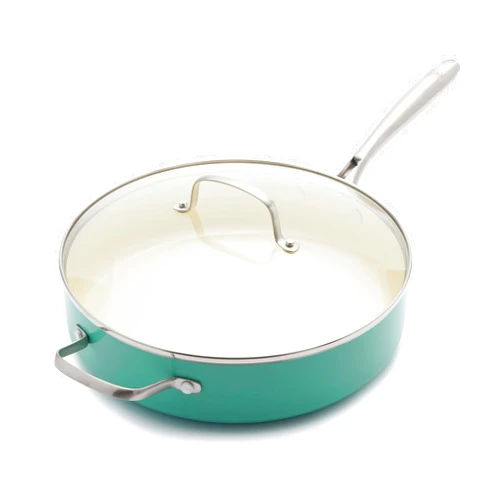 GreenLife Artisan Healthy Ceramic Nonstick, 5QT Saute Pan Jumbo Cooker with Helper Handle and Lid, Stainless Steel Handle, PFAS-Free, Dishwasher Safe, Oven Safe, Turquoise