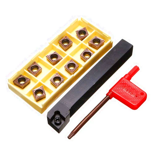 Abizarch Lathe Threading Turning Tool SCLCR1212H09 Holder with 10pcs CCMT09T304 Carbide Threading Turning Insert High Wear Resistance Lathe Tool Accessories Kit for Semi-Finishing Rough Machining