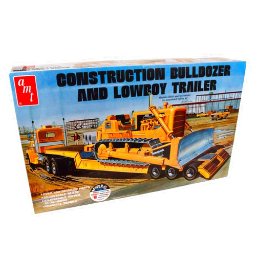 AMT Lowboy Trailer & Bulldozer Combo 1:25 Scale Model Kit (AMT1218),Black