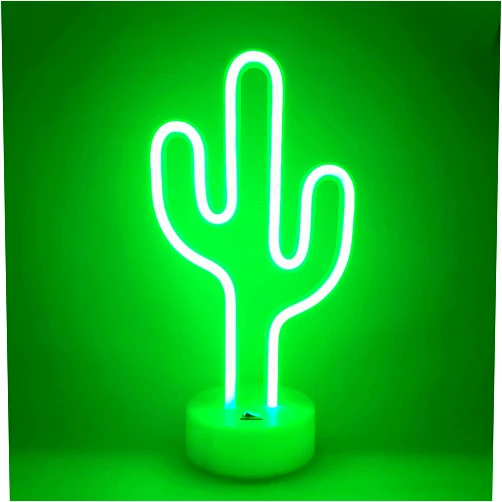 LoveNite Neon Indoor Night Light, Battery Operated Glowing Neon Decorative Sign LED Light for Room Party Festival Decorations (Cactus)