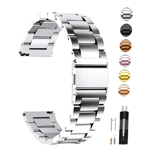 Fullmosa 24mm Stainless Steel Watch band, Quick Release Link Watch Strap Bracelet Replacement Wristband for Men Women, Silver