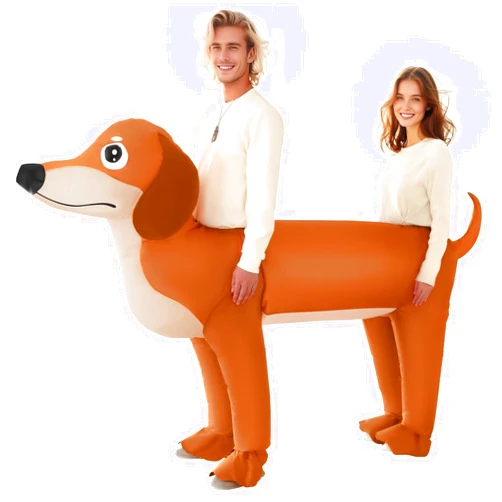 XYJKIDSES Couple Inflatable Dachshund Costume for Adult Halloween Blow Up Costumes 2 People Funny Dog Costumes for Men Women Cosplay