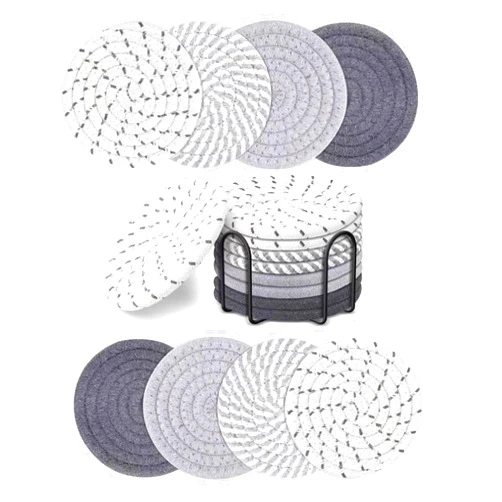 Osvela Coasters for Drinks, Drink Coasters with Holder, 4 Colors Absorbent Cup Coasters, Cotton Coaster Set Woven Boho Coasters for Coffee Table Home Decor Tabletop Protection