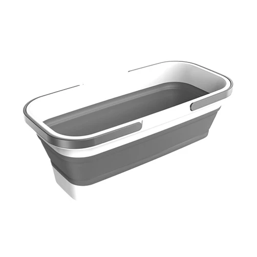 Jeorywoet Shopping Basket, Collapsible Tub with Handle Portable Shopping Basket Outdoor Plastic Picnic Washing Bin Grey White L, Picnic Basket
