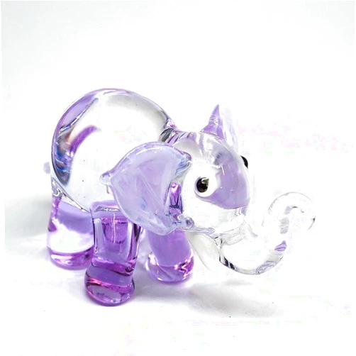 ZOOCRAFT Lucky Elephant Figurines Purple Hand Blown Art Glass Collectible Animal Ornament Gift Decor, 1.5 x 2.5 x 1.8 inches