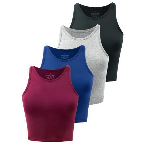 Kole Meego Crop Tops For Women Workout Cropped Tank Top High Neck Camisole Yoga Shirts Athletic Undershirts 4 Pack