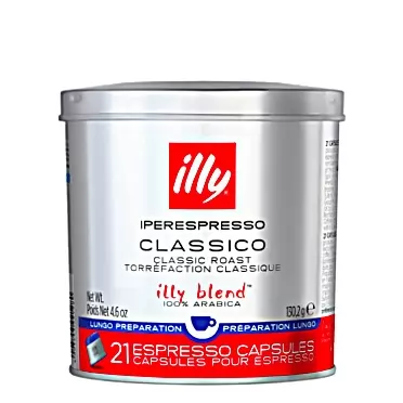 illy Coffee, iperEspresso Capsule, Lungo Classico Medium Roast Espresso Pod, 100% Arabica Bean Italian Long Espresso Blend, Compatible with illy iperEspresso Machines, 21 ct Lungo Single Tin