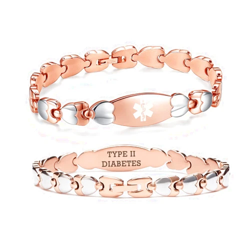 LinnaLove Double Heart Medical id Bracelet for Women 7 1/2 inches Fashion Stainless steel Medical alert bracelets