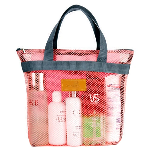 TOPASION Mesh Shower Caddy Bag Portable Hanging Toiletry and Bath Organizer with Zipper for Travel, Swimming, Gym, Camping, College Dorms, Beach (Pink)