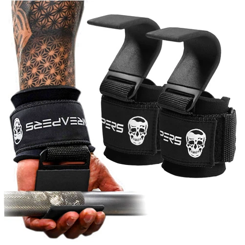 Gymreapers Weight Lifting Hooks (Pair), Heavy Duty Power Wrist Straps Hand Grip Support For Deadlifts, Pull Ups, Shrugs - Gym Gloves For Men and Women