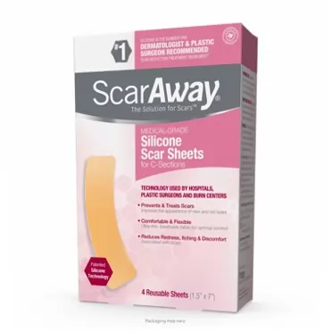 ScarAway Advanced Skincare Silicone Scar Sheets for C-Sections, Reusable Sheets (1.5” x 7”) for Hypertrophic and Keloid Scars from Injury, Burn, Surgery and more, 4 Sheets
