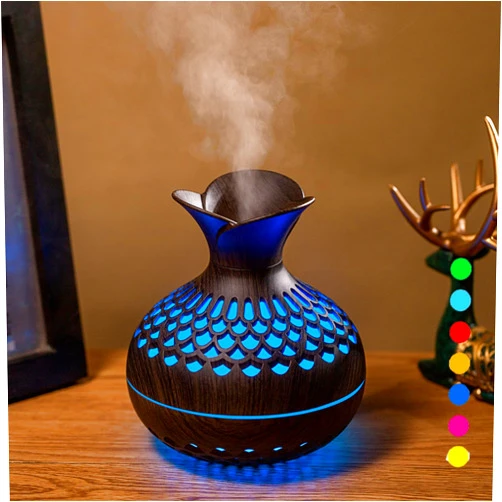 Vromoon Colorful Cool Mini Humidifier, Flower Shape Humidifier,USB Personal Desktop Humidifier for Car, Office Room, Bedroom,etc. 2 Mist Modes, 7 colors,Super Quiet (Darkwood)
