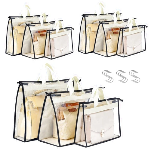 Interesse 9 Pack Dust Bags for Handbags, Clear Handbag Storage, Purse Storage Organizer for Closet, Purse Cover Hanging Closet Organizer with Zipper, Gift for Christmas