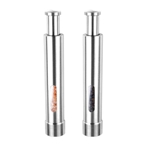 Yugefom Cute Stainless Steel Pepper Mills with One Hand Stands Mini Thumb Push for Peppercorns, Sea Salt, Spices, Table Seasoning Grinders