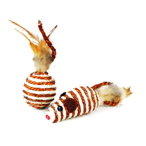 TTcat Cat Toys Set with Sisal Rope & Feathers Ball and Mouse - 2 Pack, Interactive Toys for Indoor Cats,Kittens