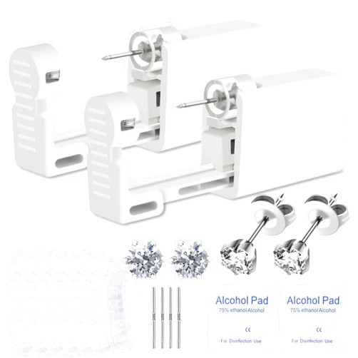 Anzero 16 Pcs Ear Piercing Kit, Disposable Ear Piercing Gun with Cubic Zirconia Stud, at Home Self Ear Piercer Kit (5MM Earrings Stud)