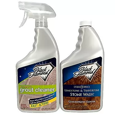 Black Diamond Stoneworks Limestone and Travertine Floor Cleaner: Marble, Slate, Polished Concrete, honed or tumbled surfaces.1-QT AND Ultimate Grout Cleaner:Safe Deep Cleaner & Stain Remover for Even The Dirtiest Grout.1-QT